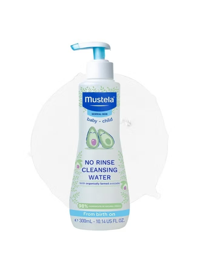erorex Mustela Cleansing Water No Rinse with Avocado 300ml for Normal Baby Skin, 98% of Natural Origin - Image 1